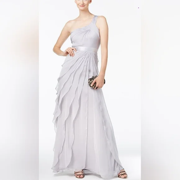 Adrianna Papell Womens Chiffon Special Occasion Evening Dress Silver